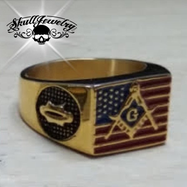 Free Mason Ring, Stainless or Gold-Tone