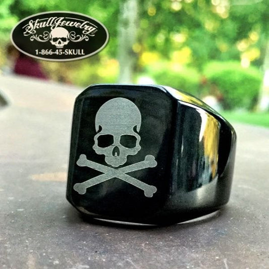 Secret Society Black Skull & Bones Skull Ring