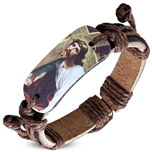 6"-10" Adjustable Leather 'Jesus' Bracelet