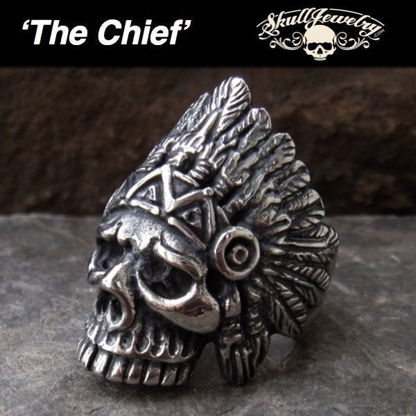 'The Chief' Big, Bold and Heavy Indian Skull Ring