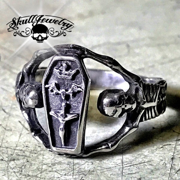 'Hold Strong' Coffin & Skeleton Ring