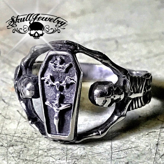 'Hold Strong' Coffin & Skeleton Ring