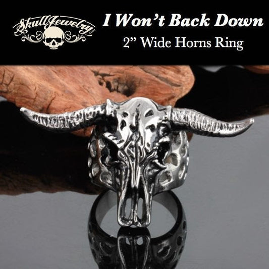 'I Won't Back Down' Big, Bold & Heavy Bull/Steer Ring w/2" Wide Horns