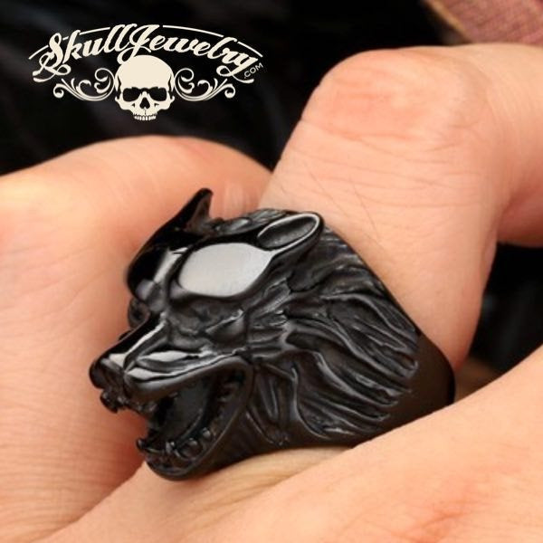 'Born to be Wild' Black Wolf Stainless Steel Ring