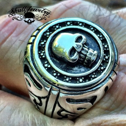 'Beast Of Burden' Big, Bold & Heavy Round Skull Ring - Rolling Stones