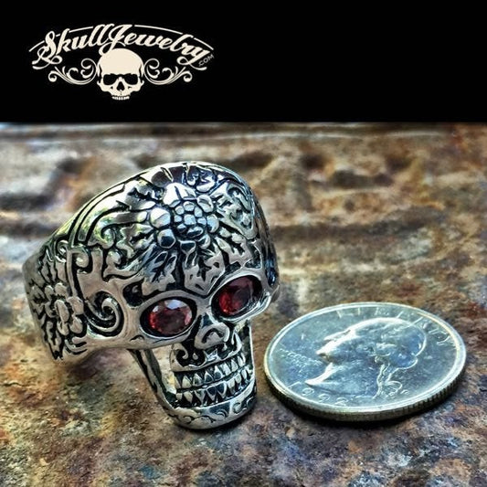 'These Eyes' Big, Bold & Heavy Skull Ring with Red Eyes