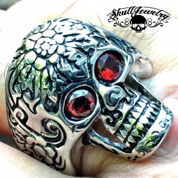 'These Eyes' Big, Bold & Heavy Skull Ring with Red Eyes