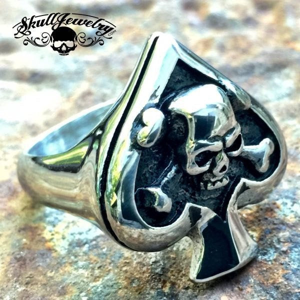 'Death of Spades' Big & Bold Spade Ring With Skull & Crossbones