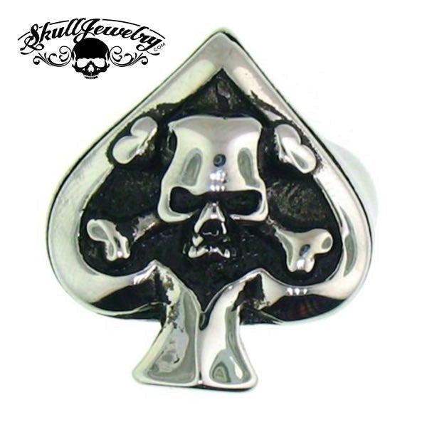 'Death of Spades' Big & Bold Spade Ring With Skull & Crossbones