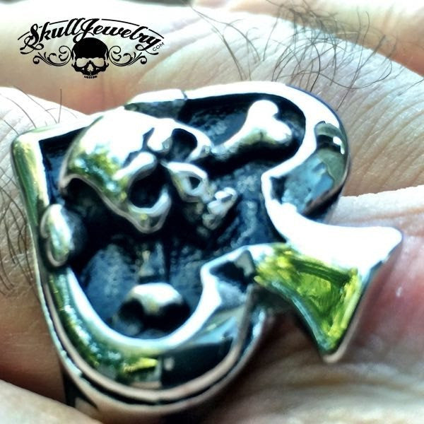 'Death of Spades' Big & Bold Spade Ring With Skull & Crossbones