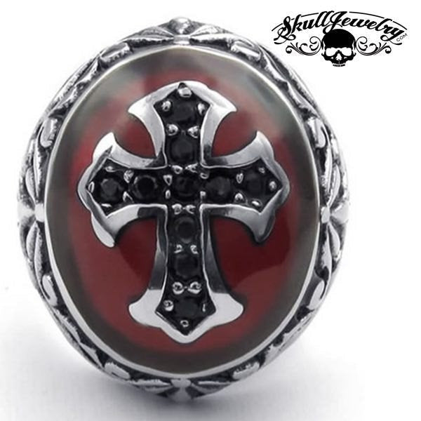 Deus Vult - 'God Wills It' Christian Crusaders Soldier' Ring w/BLACK Zircon Gemstones (#676)