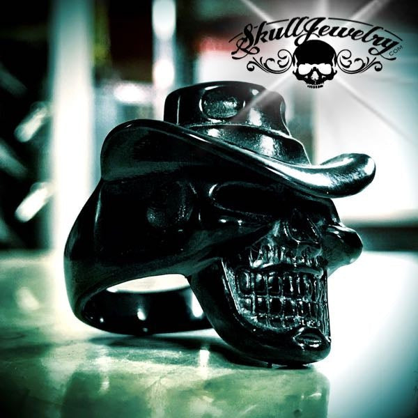 black cowboy skull ring