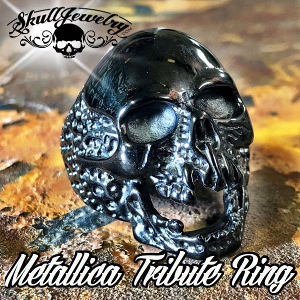 736black 'The Plague' Skull Ring Metallica 'Cliff Burton' Tribute Ring