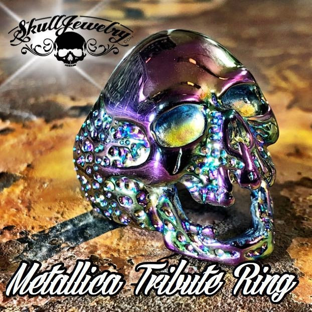 736psychedelic 'The Plague' Skull Ring Metallica 'Cliff Burton' Tribute Ring