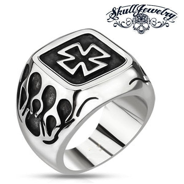 'Maltese Cross' & Flames Ring (#636)