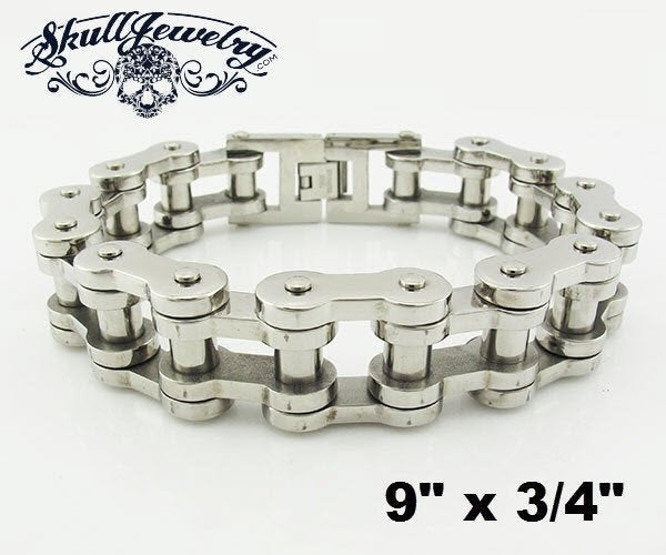 9" x 3/4" Stainless Steel Motorcycle Chain Bracelet - Big, Bold & Heavy (804XL)