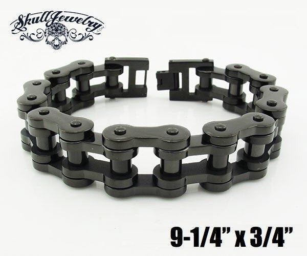 9-1/4" x 3/4" BLACK Stainless Steel Motorcycle Bracelet