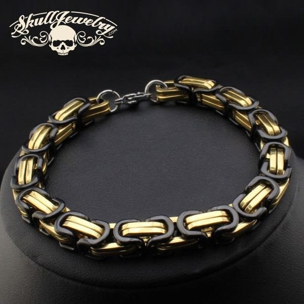 Black/Gold Stainless Steel Byzantine Chain Bracelet