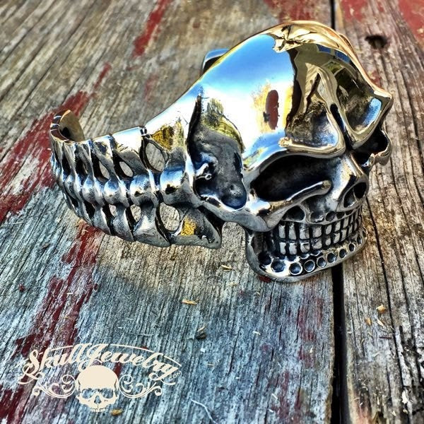 'Boogie With Stu' Big, Bold & Heavy Skull Bangle Bracelet (#841)