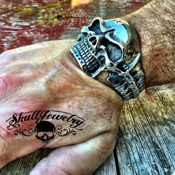 'Boogie With Stu' Big, Bold & Heavy Skull Bangle Bracelet (#841)