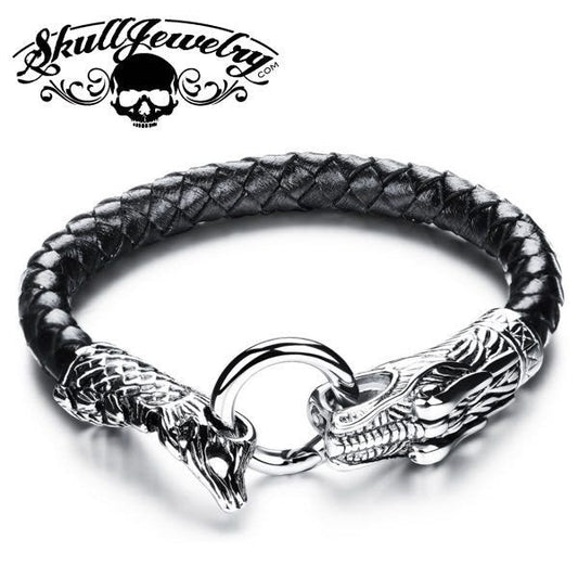 'It Comes Back To You' Leather & Stainless Steel Dragon Bracelet