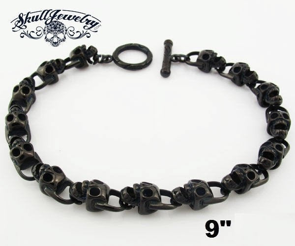 Black Stainless Steel Skull Bracelet - 9 inches