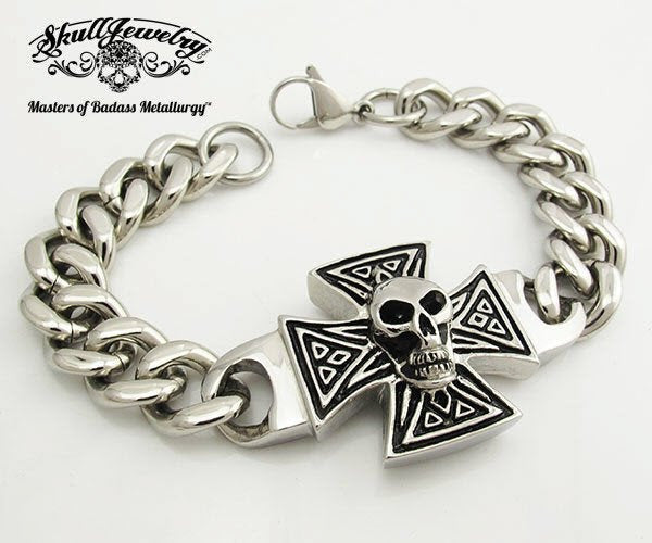 'Rock and Roll All Night' Skull and Cross Bracelet