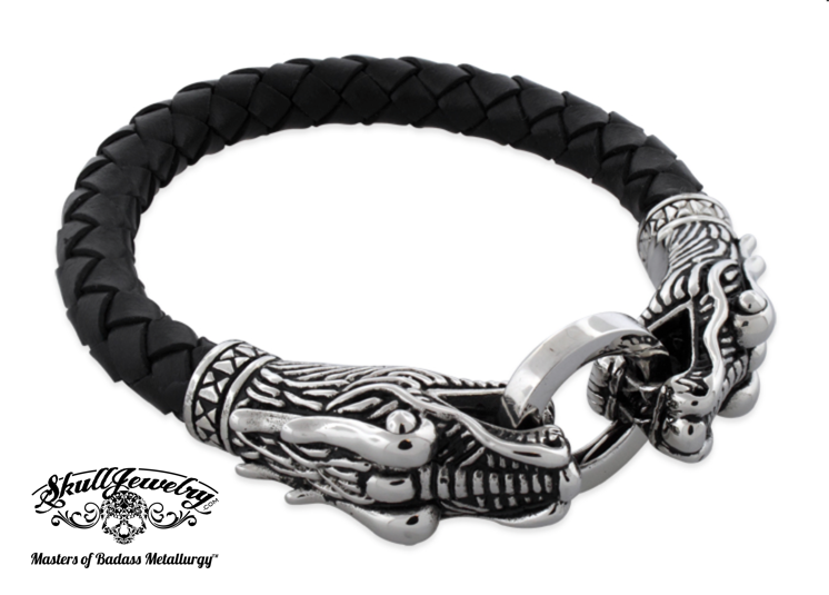 Double Dragon Leather & Stainless Steel Bracelet