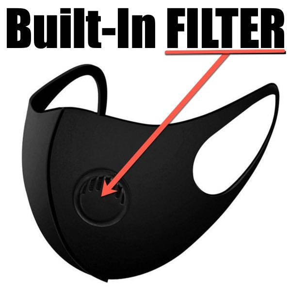 BUILT-IN FILTER - Black Washable Face Mask