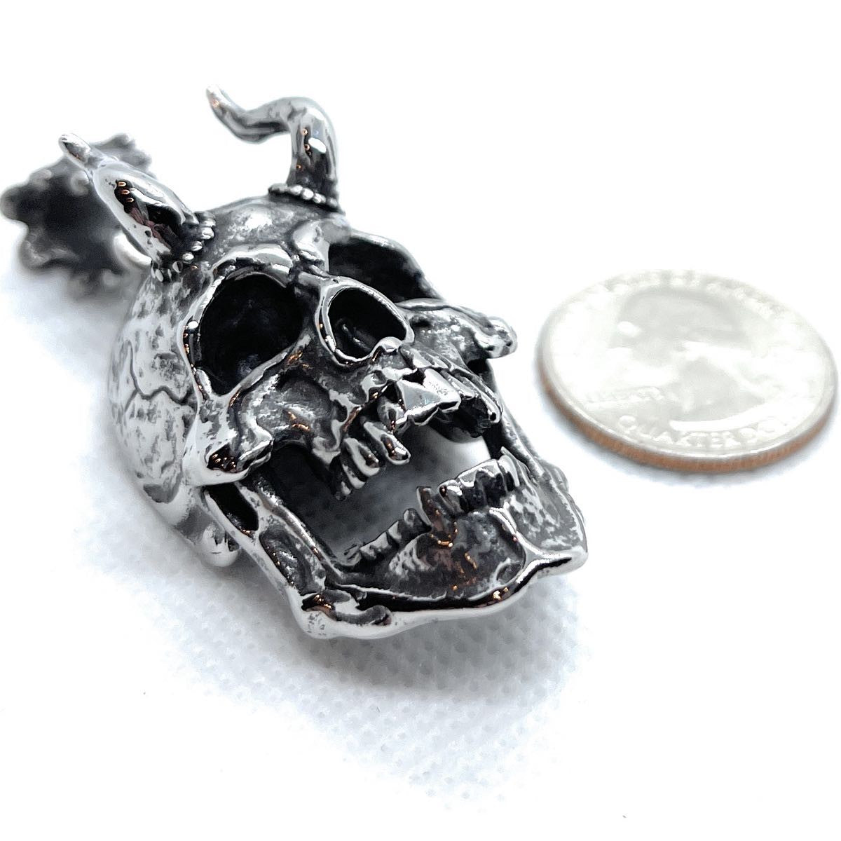 Big & Bold Skull Pendant with Horns size comparison