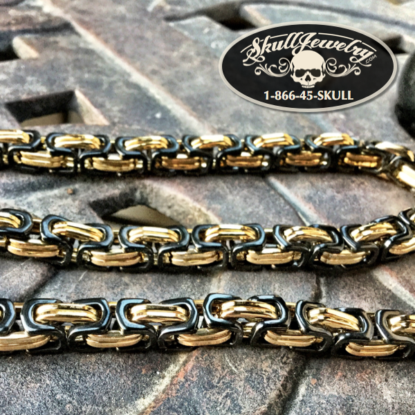 Black/Gold Stainless Steel Byzantine Chain Bracelet and/or Necklace