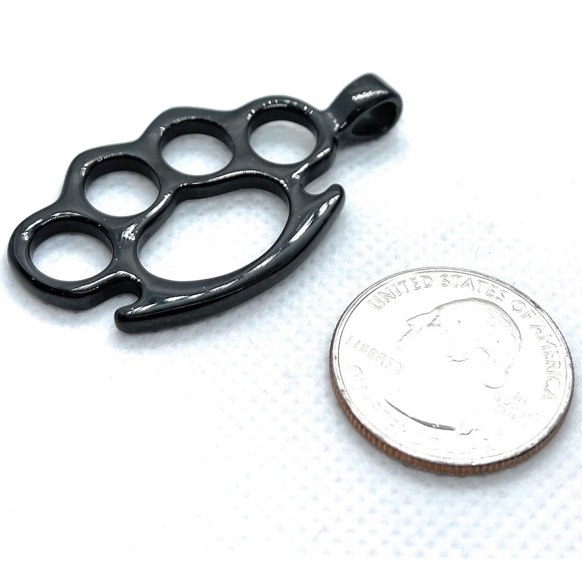 Black 'Knuckle Duster' Pendant - size comparison to a us quarter