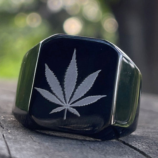 Black 'Marijuana Leaf' Ring (#420BLACK)