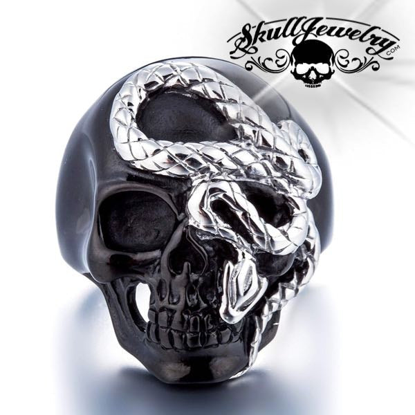 Black Snake eyes Skull Ring