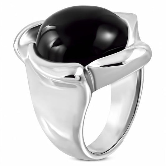 'Black Velveteen' Stainless Steel Black Onyx Stone Ring