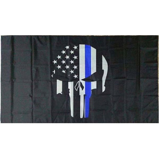 thin blue line skull flag