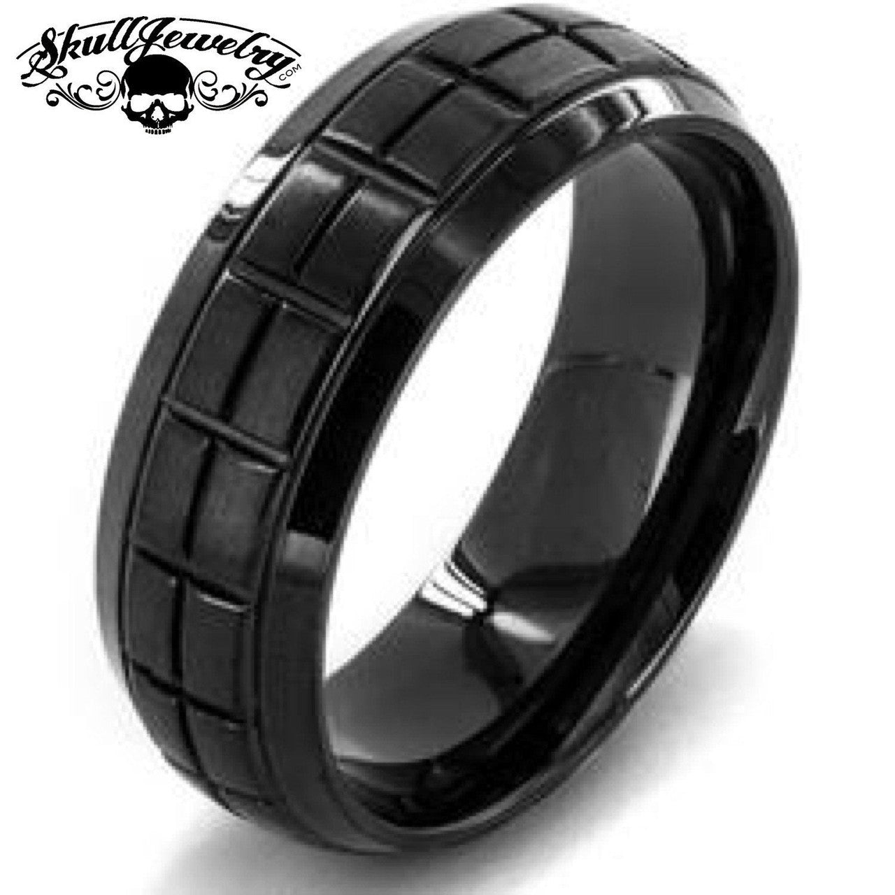 Box Grooved Black Stainless Steel Ring