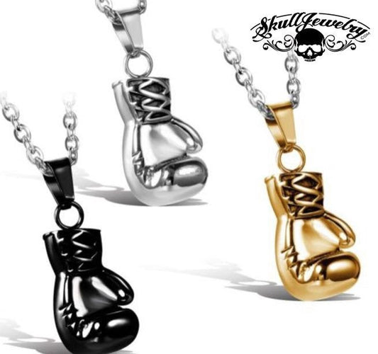 Boxing Gloves Pendant; Stainless, Black or Gold
