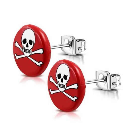Bright Red Skull Crossbones Earrings (#c087)
