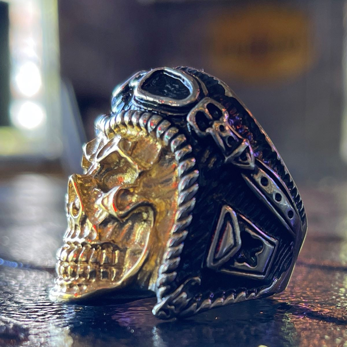 Brilliant Disguise - Gold & Stainless Steel Skull Ring (#391)