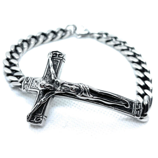 Stainless Steel Crucifix Cuban Chain Bracelet