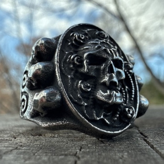 The Wraith King Signet Ring – Heavy Stainless Steel Skull Crest (#748)