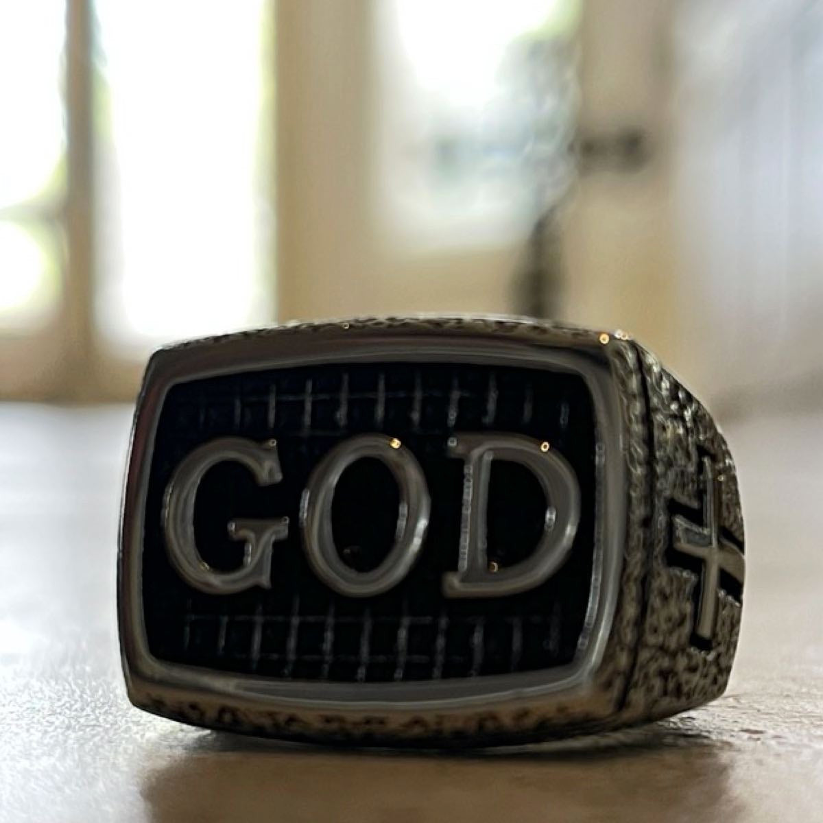 'GOD' Ring w/Cross on Each Side