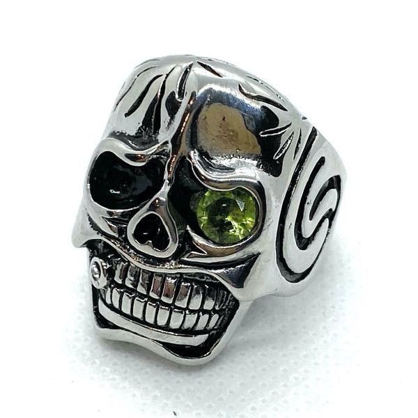 GREEN "Who's Crying Now" Bullet & Gem Stone Skull Ring (398Green)