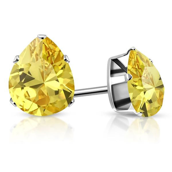 'Giallo' Yellow Pear Stud Earrings