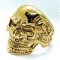 Gold-Tone - Heavy Biker Skull Ring With Side Skeletons (#010Gold)