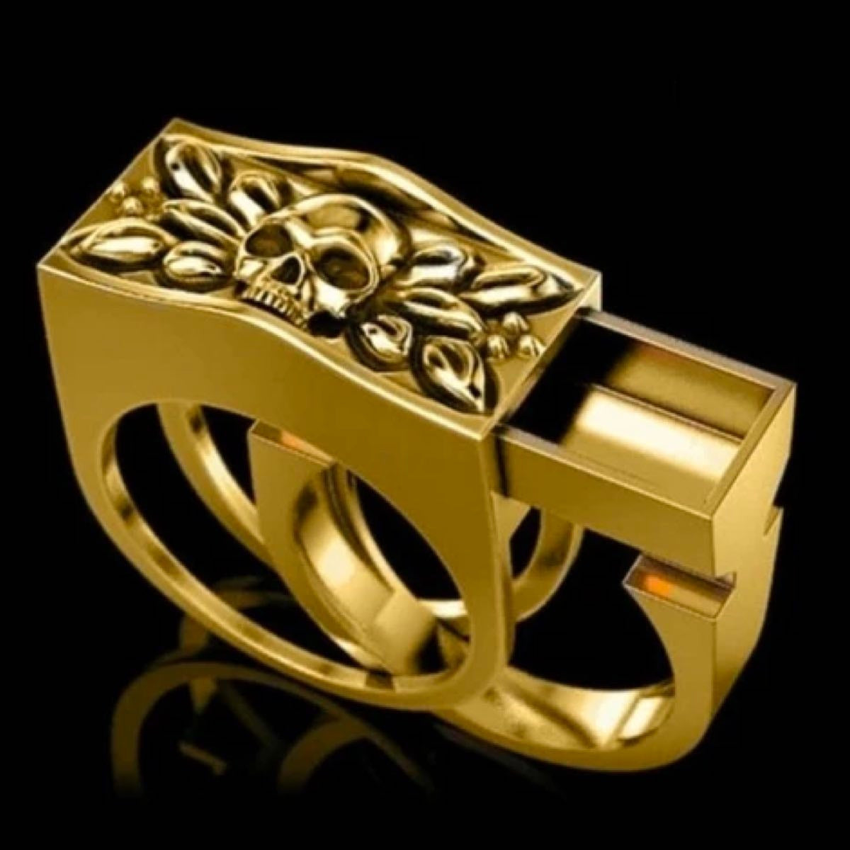 Gold-Tone 'Hidden Agenda' Skull Ring (#w041gold)