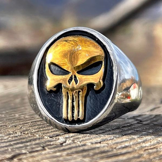 Gold-Tone 'Punisher' Skull Ring