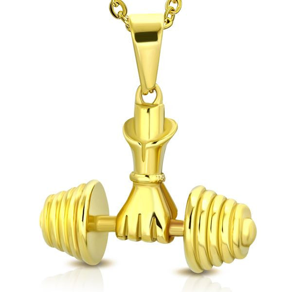 Gold-Tone Weightlifting Dumbbell Pendant