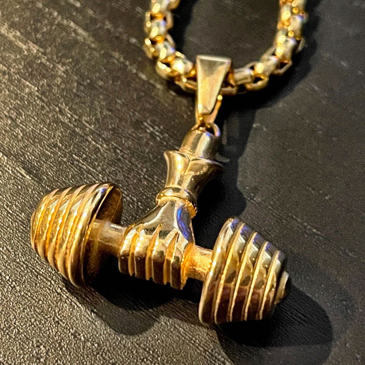 Gold-Tone Weightlifting Dumbbell Pendant